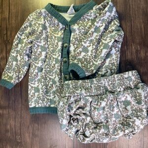 Kate Quinn Green Floral Cardigan and Bloomers/Short Set 18-24M